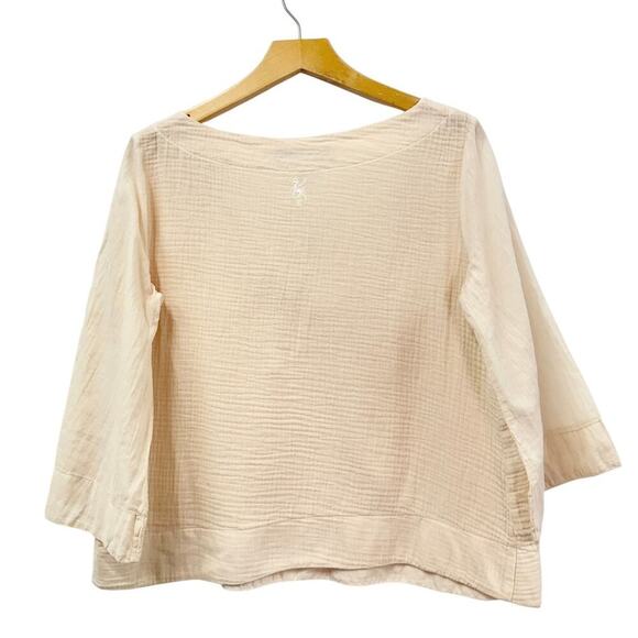 European Culture 3/4 Sleeve Split Neck Gauze Blouse in Sand size Small - Picture 6 of 7